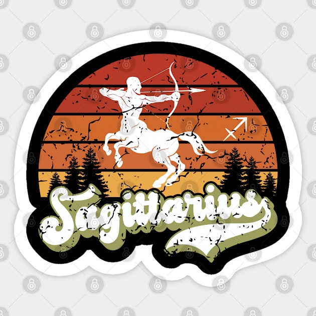 Sagittarius Zodiac Sign - Distressed Retro Sunset Sticker by NoNameBoy